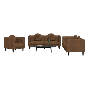 Bowery Hill Contemporary Rectangular Sofa Set in Brown Velvet