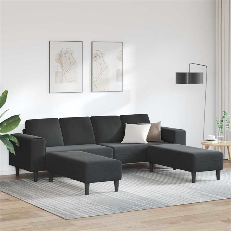 Bowery Hill Modern / Contemporary Sofa Set in Black Finish Velvet