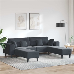 Bowery Hill Contemporary 3 Pcs Velvet Sofa with Cushion in Dark Grey