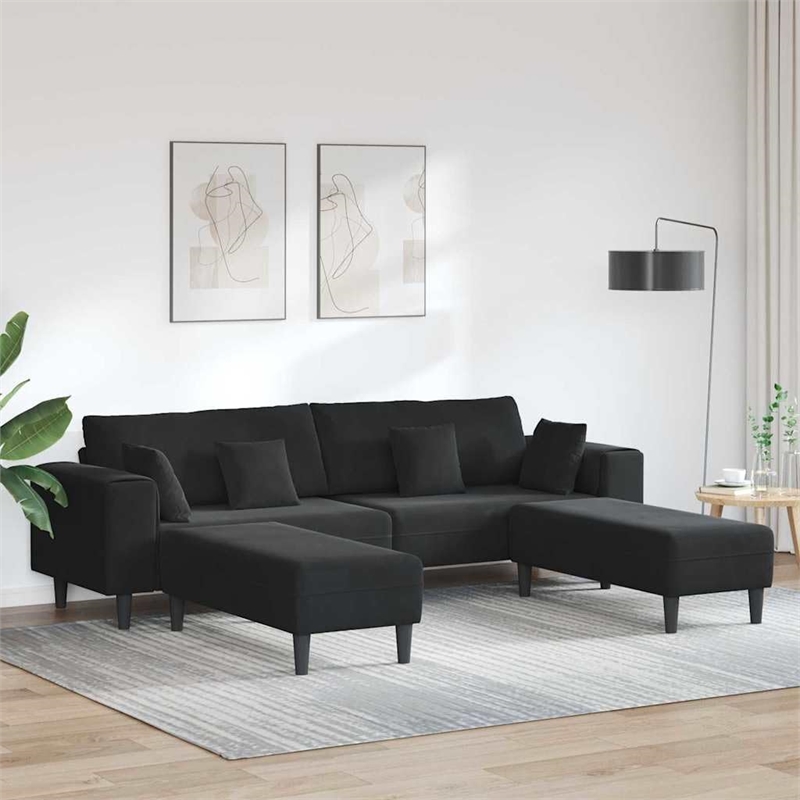 Bowery Hill Contemporary 3 Pcs Velvet Sofa with Cushion in Black