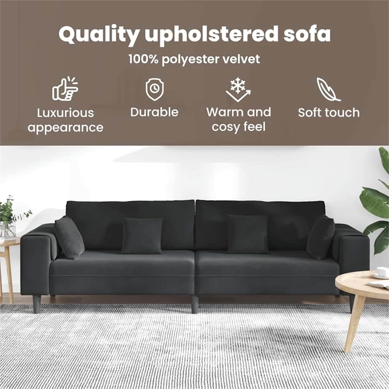 Bowery Hill Contemporary 3 Pcs Velvet Sofa with Cushion in Black