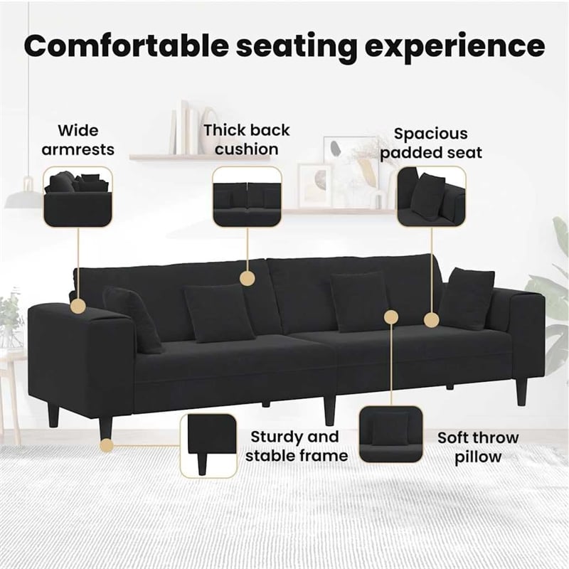 Bowery Hill Contemporary 3 Pcs Velvet Sofa with Cushion in Black