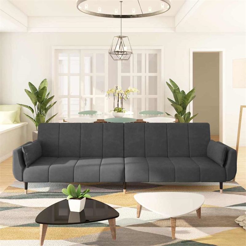 Bowery Hill Contemporary Sofa Bed in Dark Grey Finish Polyester