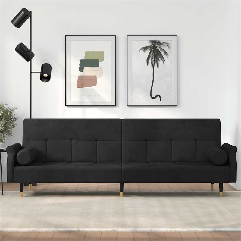 Bowery Hill Contemporary Standard Sofa Bed in Black Finish Velvet