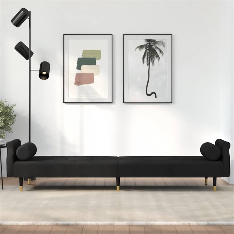 Bowery Hill Contemporary Standard Sofa Bed in Black Finish Velvet