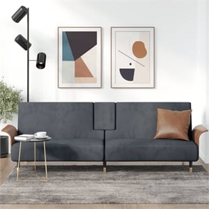 Bowery Hill Contemporary Full Sofa Bed in Dark Grey Finish Velvet
