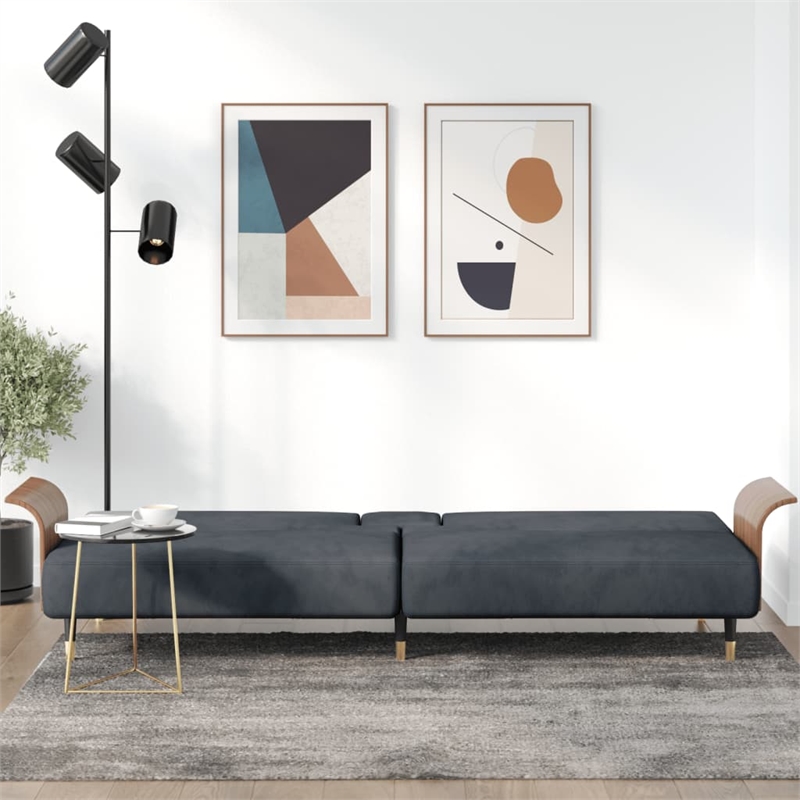 Bowery Hill Contemporary Full Sofa Bed in Dark Grey Finish Velvet
