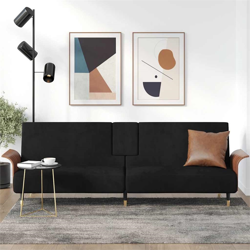 Bowery Hill Contemporary Compact Sofa Bed in Black Finish Velvet