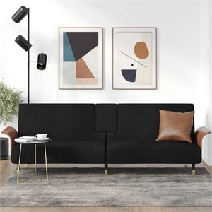 Bowery Hill Contemporary Compact Sofa Bed in Black Finish Velvet