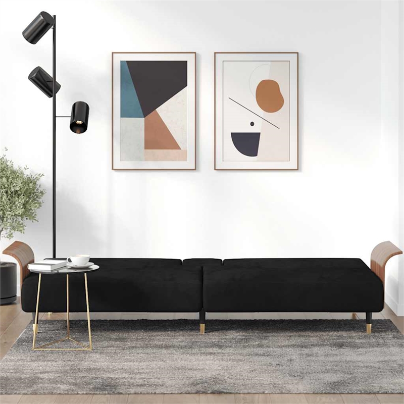 Bowery Hill Contemporary Compact Sofa Bed in Black Finish Velvet