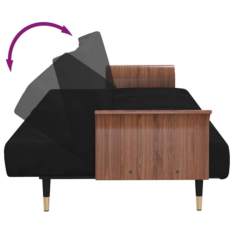 Bowery Hill Contemporary Compact Sofa Bed in Black Finish Velvet