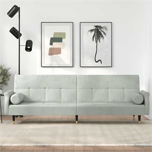 Bowery Hill Contemporary Sofa Bed in Light Gray Polyester Velvet