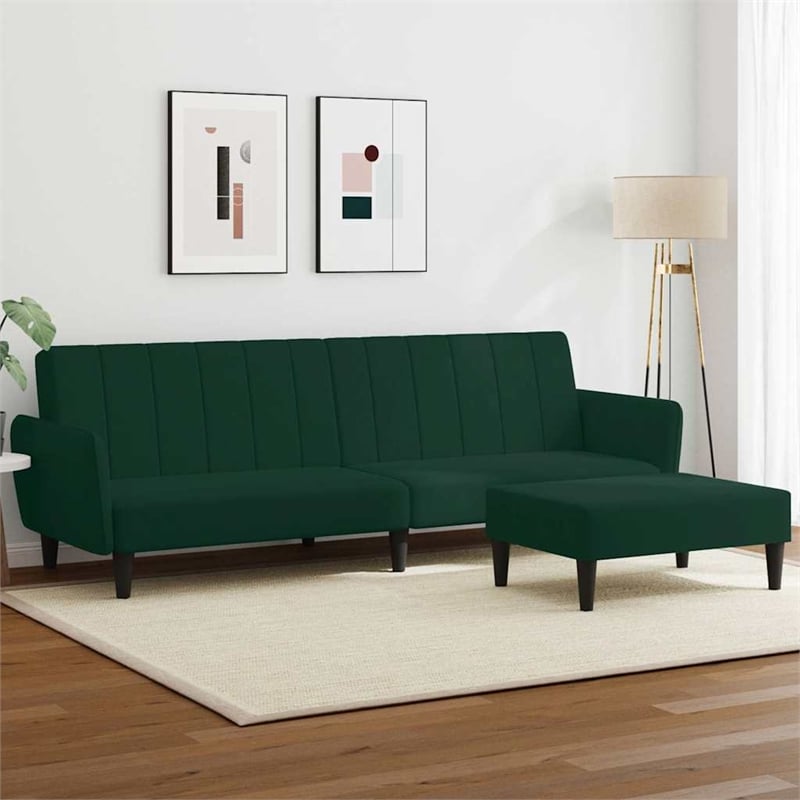 Bowery Hill 2-Seater Sofa Bed in Dark Green Polyester Velvet