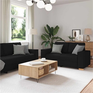 Bowery Hill Contemporary Metal Sofa Set in Black Finish Fabric