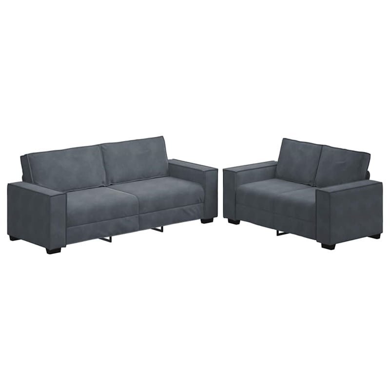 Bowery Hill Contemporary Large Metal Sofa Set in Dark Grey Velvet