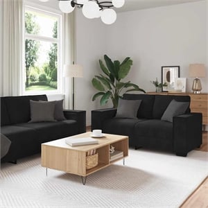 Bowery Hill Contemporary 2-Piece Rectangular Sofa Set in Black Velvet