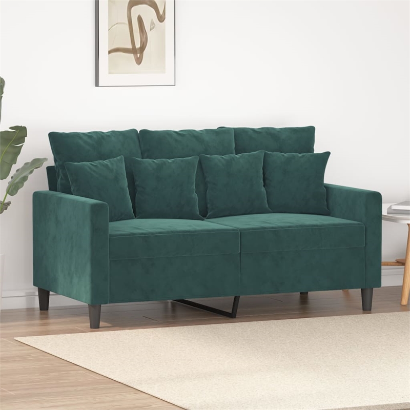 Bowery Hill Contemporary Metal 2-Seater Sofa in Dark Green Velvet