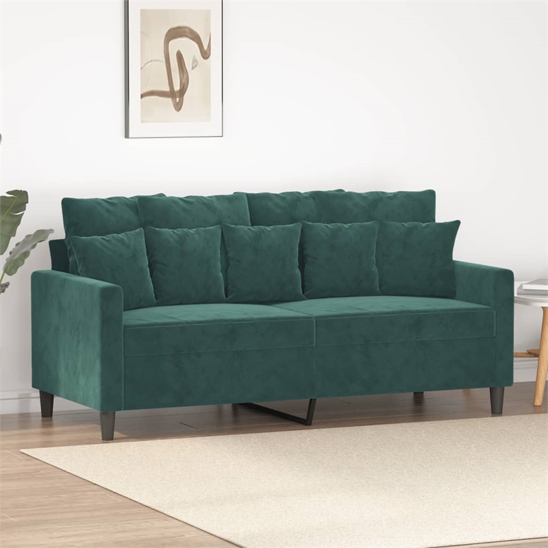 Bowery Hill Contemporary Metal 2-Seater Sofa in Dark Green Velvet