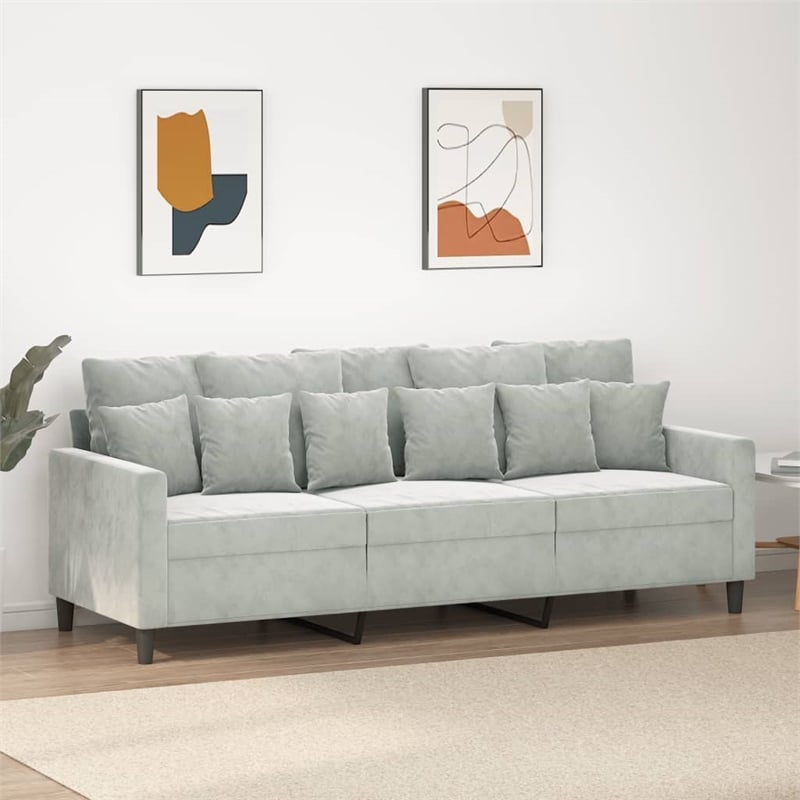 Bowery Hill Contemporary Metal 3-Seater Sofa in Light Grey Polyester