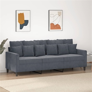 Bowery Hill Contemporary Metal 3-Seater Sofa in Dark Grey Velvet
