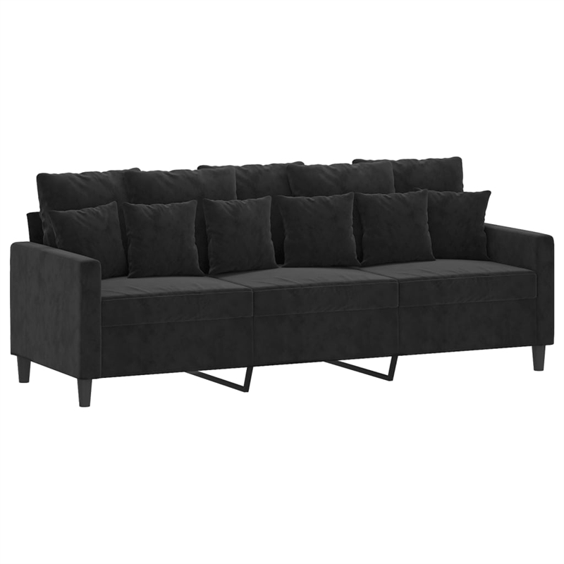 Bowery Hill Contemporary Metal 3-Seater Sofa in Black Velvet