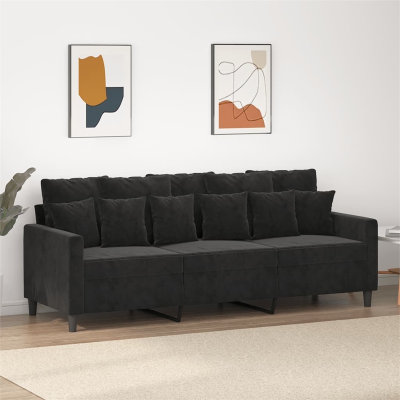 Bowery Hill Contemporary Metal 3-Seater Sofa in Black Velvet