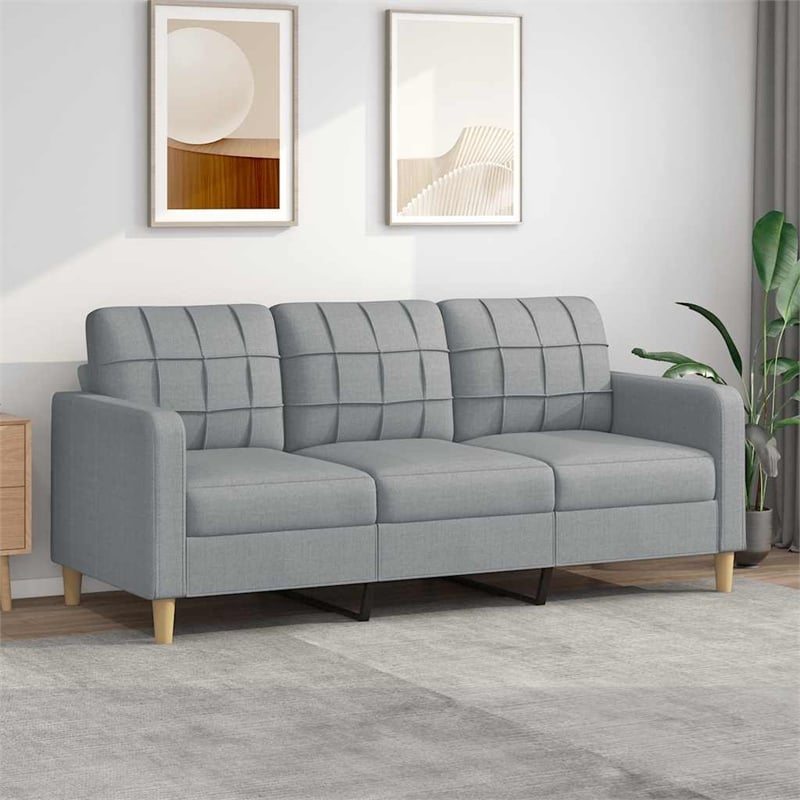 Bowery Hill Contemporary Metal 3-Seater Sofa in Light Grey Fabric