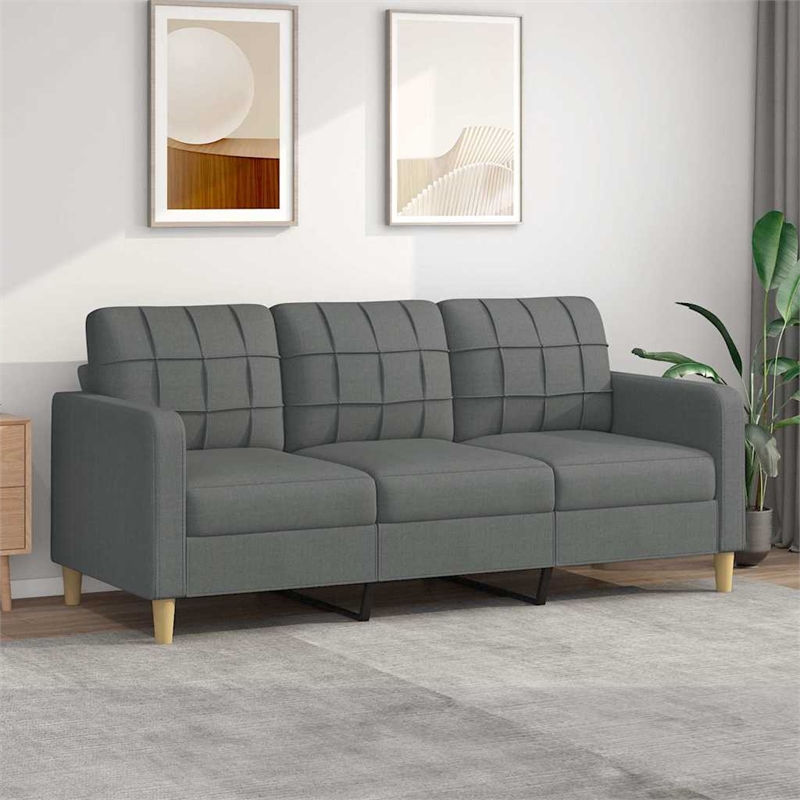 Bowery Hill Contemporary Metal 3-Seater Sofa Dark Grey Fabric