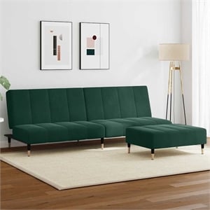 Bowery Hill Two-Seater Sofa Bed in Dark Green Polyester Velvet