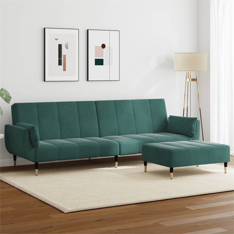 Bowery Hill Contemporary Standard Sofa Bed in Dark Green Velvet
