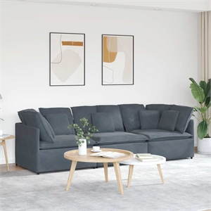 Bowery Hill Contemporary Large Modular Sofa in Dark Grey Velvet