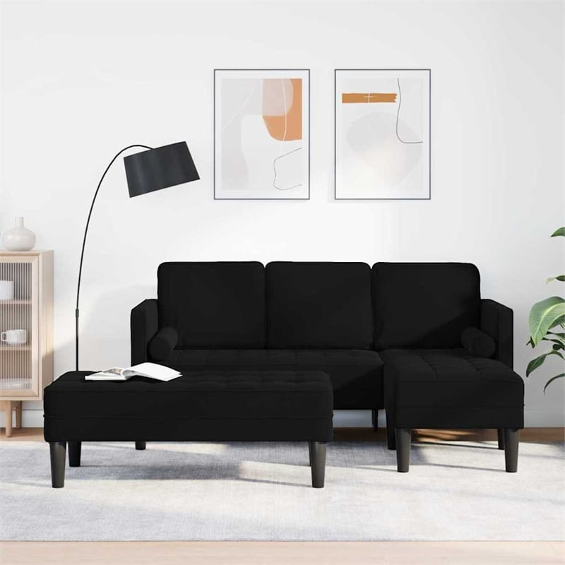Bowery Hill Contemporary Velvet 2 Pcs Sofa Set in Black Finish