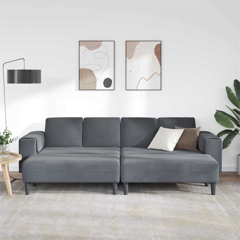 Bowery Hill Contemporary Sofa Set in Dark Gray Finish Velvet