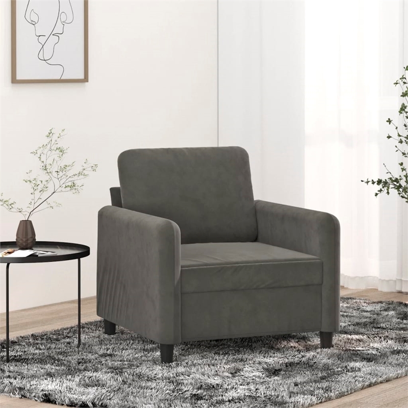 Bowery Hill Contemporary Single Sofa Chair in Dark Grey Polyester Velvet