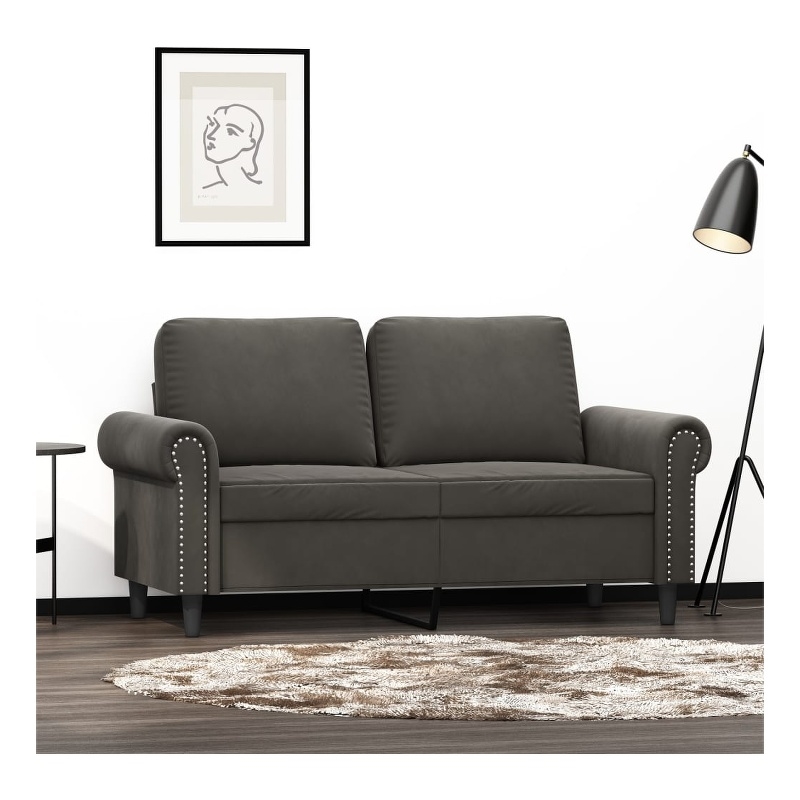 Bowery Hill Contemporary Metal 2-Seater Sofa in Dark Grey Polyester
