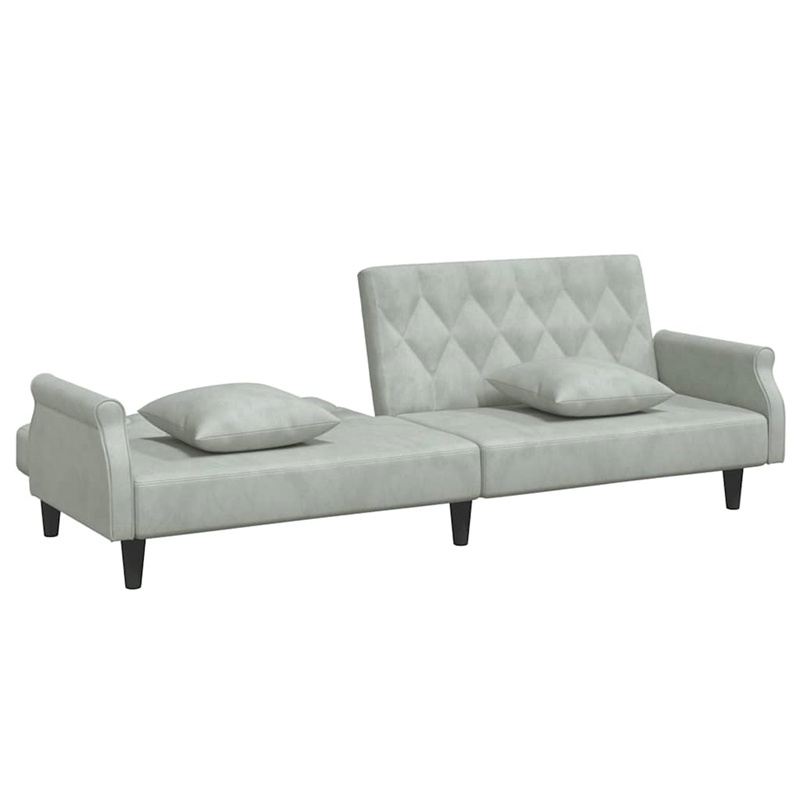 Bowery Hill Contemporary Large Sofa Bed in Light Grey Polyester Velvet