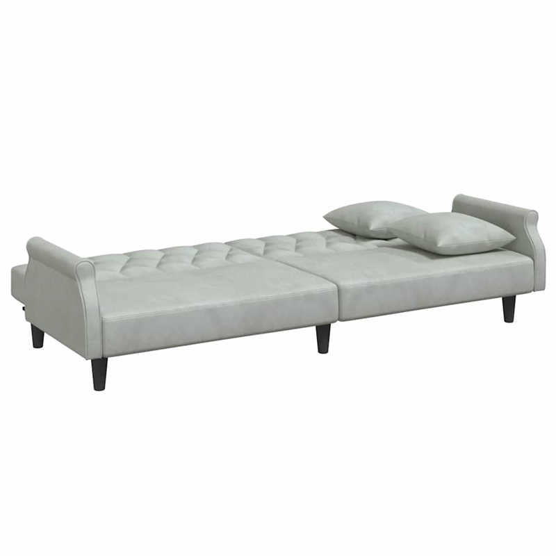 Bowery Hill Contemporary Large Sofa Bed in Light Grey Polyester Velvet