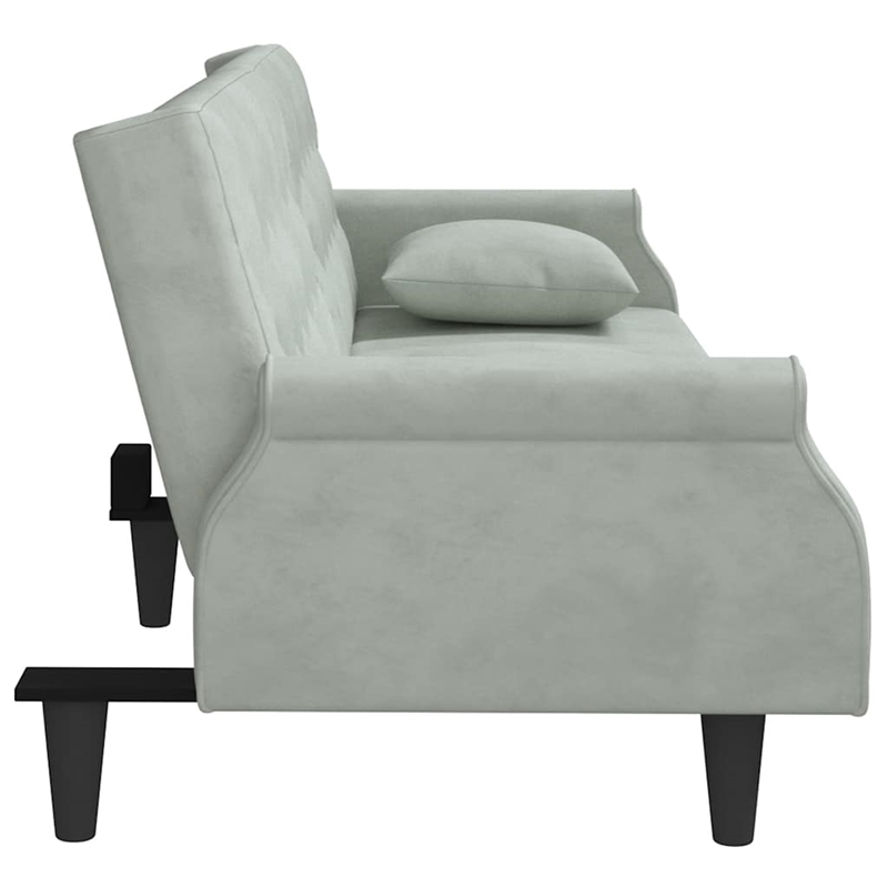 Bowery Hill Contemporary Large Sofa Bed in Light Grey Polyester Velvet