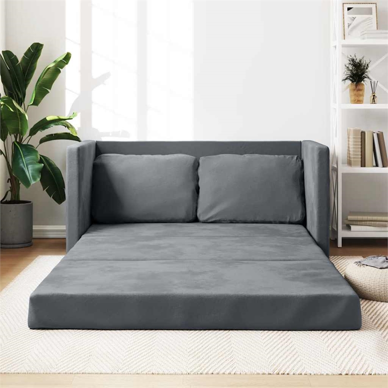 Bowery Hill Contemporary Compact Floor Sofa Bed in In Dark Grey Velvet