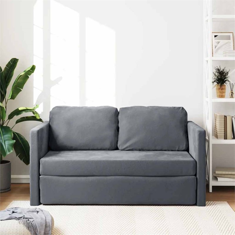 Bowery Hill Contemporary Compact Floor Sofa Bed in In Dark Grey Velvet