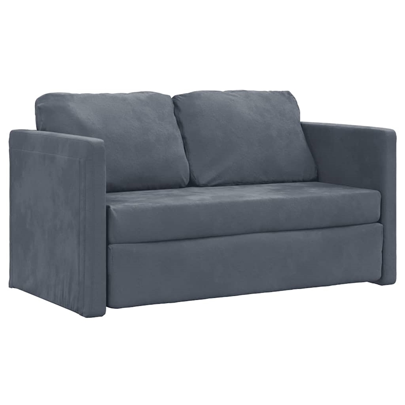 Bowery Hill Contemporary Compact Floor Sofa Bed in In Dark Grey Velvet