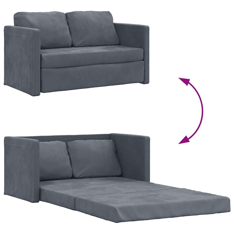 Bowery Hill Contemporary Compact Floor Sofa Bed in In Dark Grey Velvet