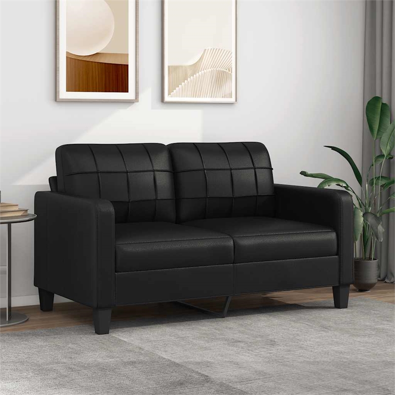 Bowery Hill Contemporary Durable 2-Seater Sofa in Black Faux Leather