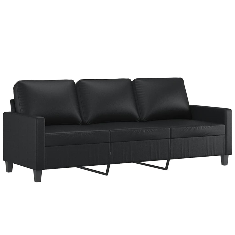 Bowery Hill Contemporary Faux Leather 3-Seater Sofa in Black