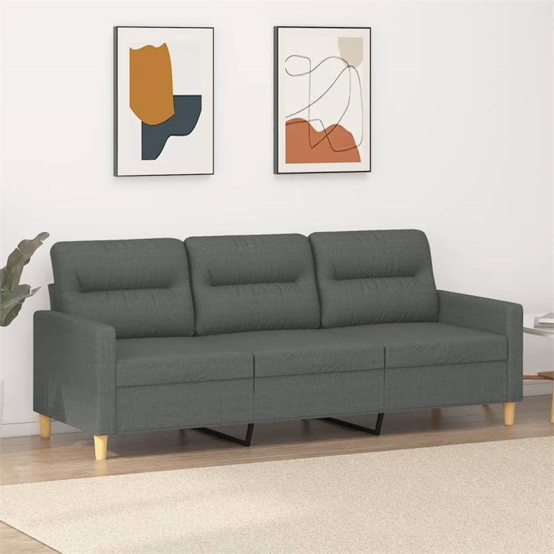 Bowery Hill Contemporary Metal 3-Seater Sofa in Dark Gray Polyester