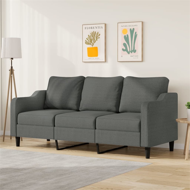 Bowery Hill Contemporary 3-Seater Metal Frame Sofa in Dark Grey