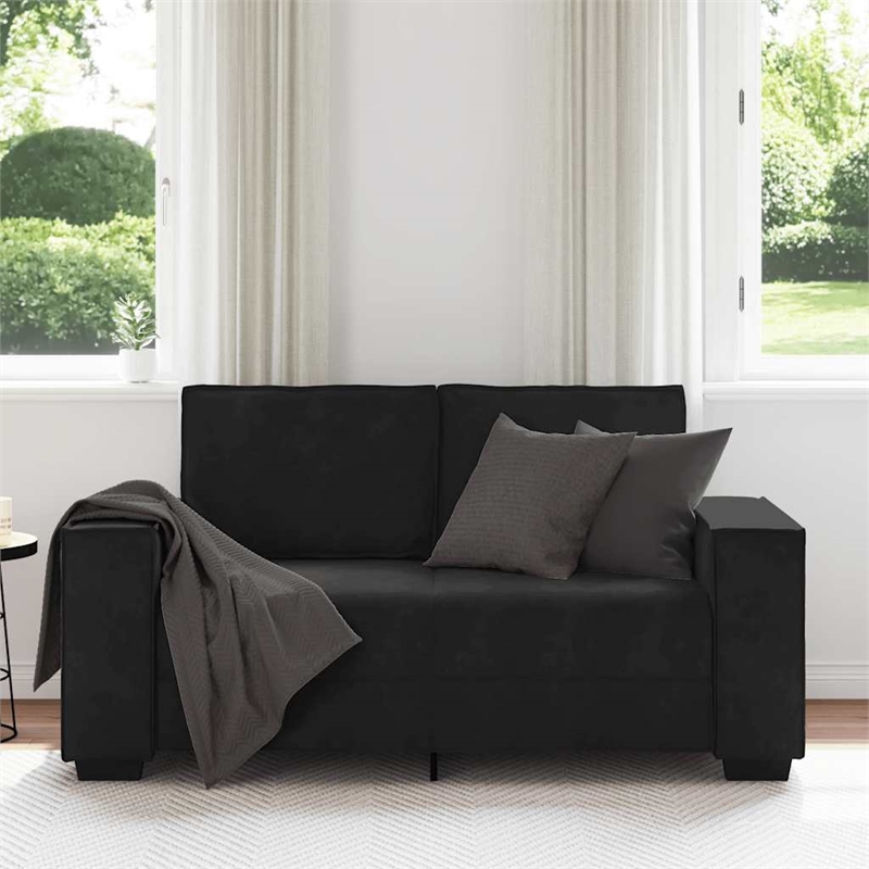 Bowery Hill Contemporary Velvet 2-Seater Sofa in Black Finish