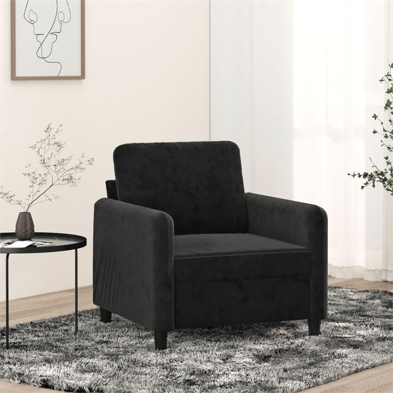 Bowery Hill Contemporary Single Sofa Chair in Black Finish Velvet