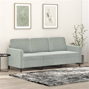 Bowery Hill Metal 3-Seater Sofa in Light Grey Polyester Velvet