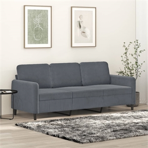 Bowery Hill Metal 3-Seater Sofa in Dark Grey Polyester Velvet